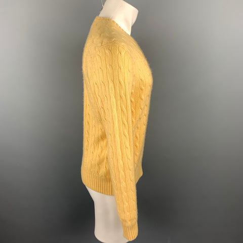 RALPH LAUREN Size M Yellow Cable Knit Cashmere Crew-Neck Sweater