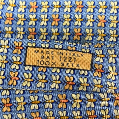 BATTISTONI Blue Yellow Butterfly Silk Tie