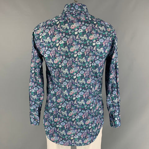 PAUL SMITH Size XL Blue & Green Floral Cotton Button Up Long Sleeve Shirt