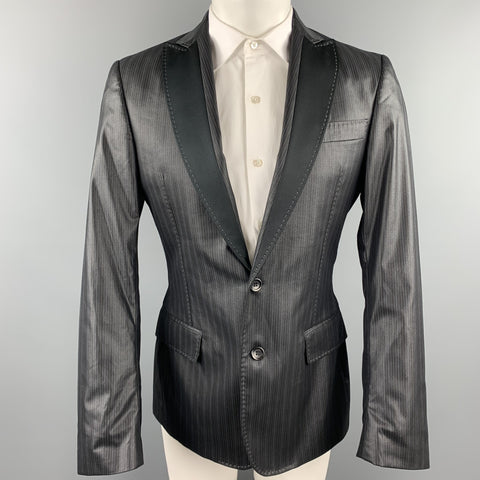 JUST CAVALLI Size 40 Black Stripe Polyester Blend Peak Lapel Sport Coat