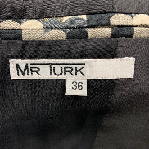 MR TURK Size 36 Grey & Black Jacquard Cotton Blend Notch Lapel Suit