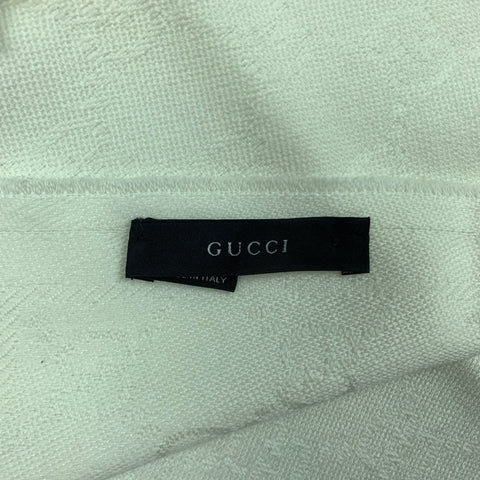 GUCCI Cream Logo Wool Fringe Scarf