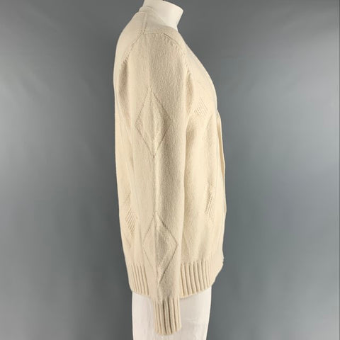 OFFICINE GENERALE Size XL Beige Knitted Wool Blend Buttoned Cardigan