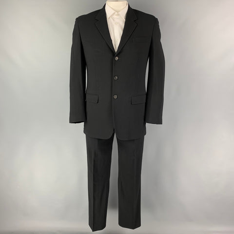 PRADA Size 42 Regular Black Virgin Wool Blend Notch Lapel Suit
