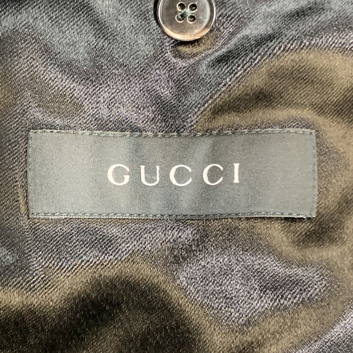 GUCCI Size 46 Black Wool Velvet Collar Hidden Buttons Long Over Coat