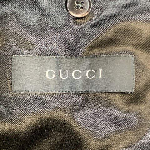 GUCCI Size 46 Black Wool Velvet Collar Hidden Buttons Long Over Coat