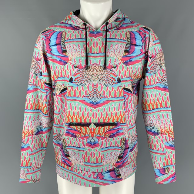 MARCELO BURLON Size S Multi-Color Abstract Cotton & Polyester Hooded Sweatshirt