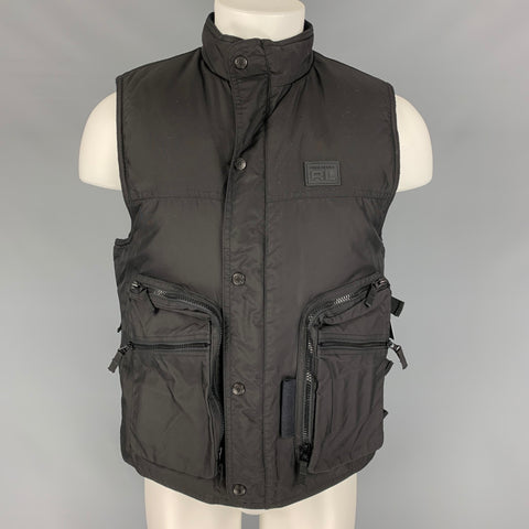 POLO SPORT Chaleco de nailon liso con cremallera y broches Talla M Negro