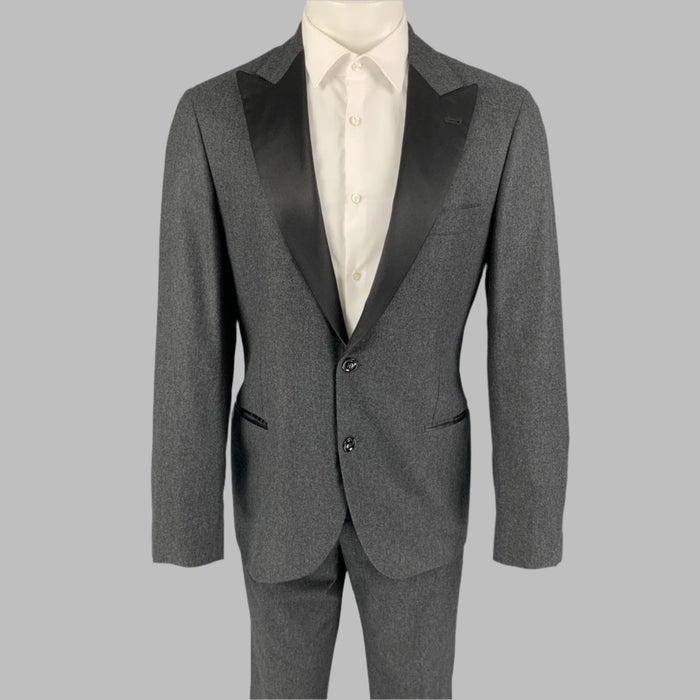 BRUNELLO CUCINELLI Size 38 Gray Black Wool Blend Tuxedo Suit