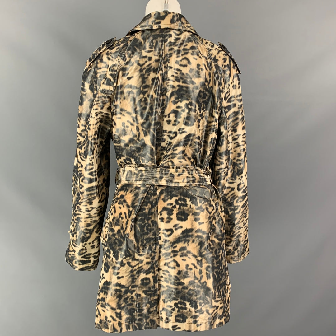 CARLISLE Size 10 Tan & Black Animal Print Polyester Belted Coat