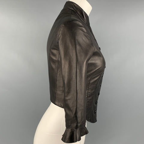 JILL STUART Size 2 Black Leather 3/4 Sleeves Jacket Blazer
