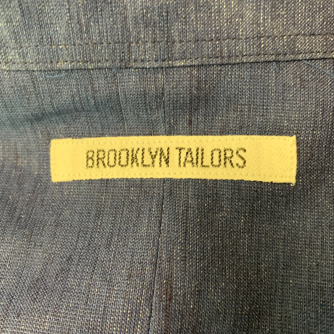 BROOKLYN TAILORS Size XL Navy Heather Linen &  Cotton Button Up Long Sleeve Shirt