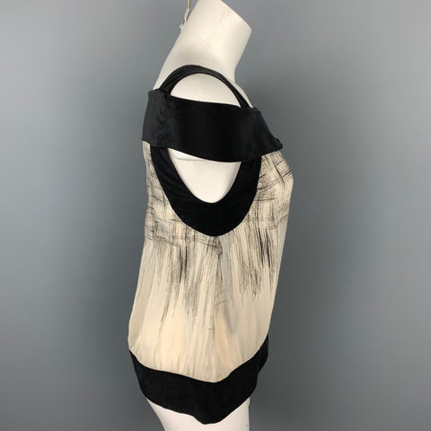 MAEVE Taille 0 Blouse en soie à imprimé géométrique crème et noir