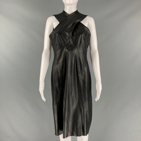 RALPH LAUREN Taille 8 Robe sans manches en cuir noir en peau d'agneau