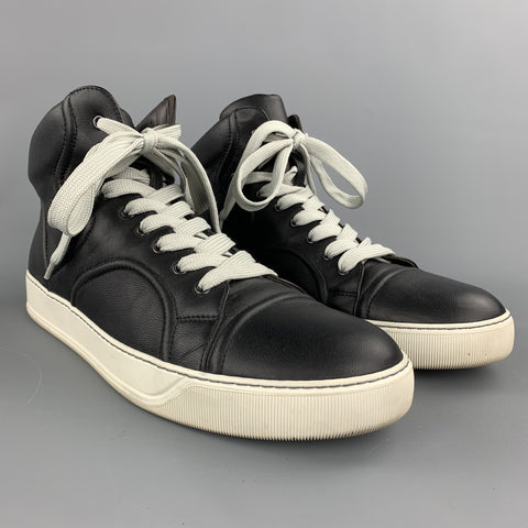 LANVIN Size 11 / UK 10 Black Leather High Top Sneakers