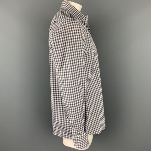 TOM FORD Size XL Grey & White Checkered Cotton Button Up Long Sleeve Shirt