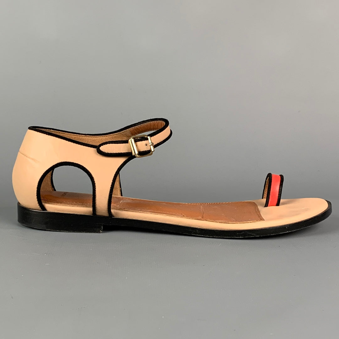 GIVENCHY Size 8 Tan & Black Red Leather Flat Sandals