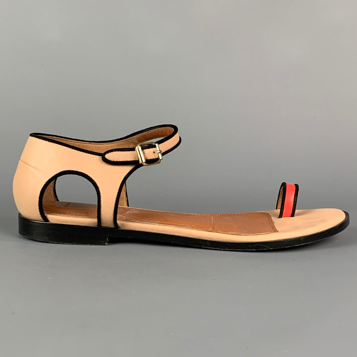 GIVENCHY Size 8 Tan & Black Red Leather Flat Sandals