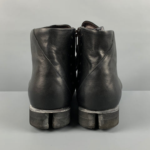 DEVOA Size 10 Black Solid Leather Lace Up & Zipper Boots