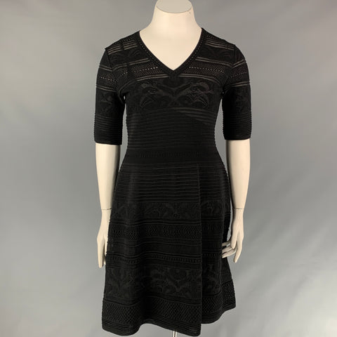 M MISSONI Size 12 Black Knitted Short Sleeve A-line Dress