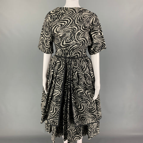 Vintage 50's JAMES GALANOS Size S Black Grey Swirl Short Sleeve Cocktail Dress