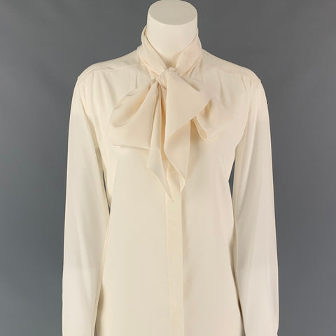 CELINE Size 6 Cream Crepe De Chine Silk Oversized Bow Blouse