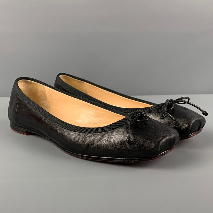 CHRISTIAN LOUBOUTIN Rosella Size 7 Black Leather Pointed Toe Flats