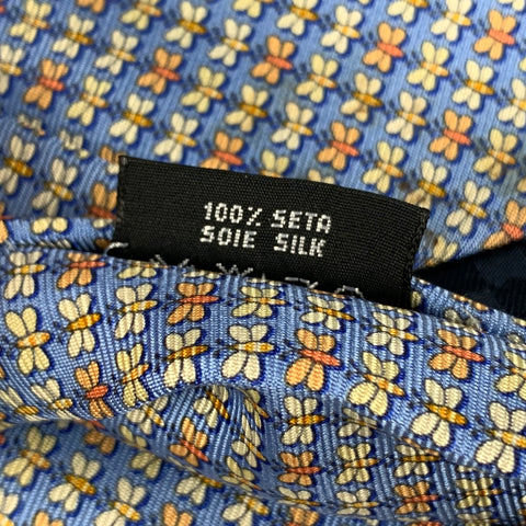 BATTISTONI Blue Yellow Butterfly Silk Tie