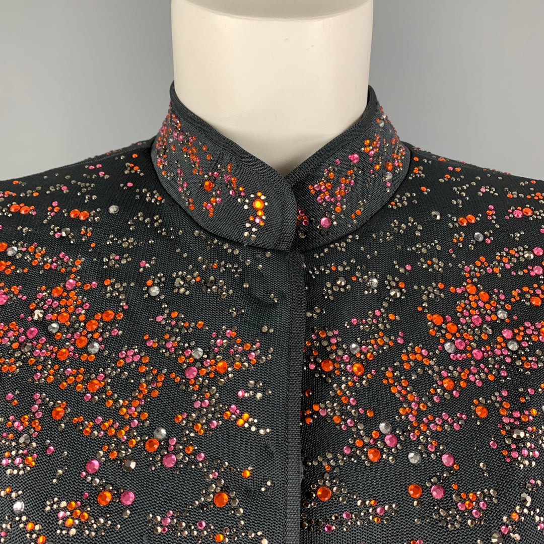 GIORGIO ARMANI Size 6 Slate & Orange Viscose Rhinestones  Blazer