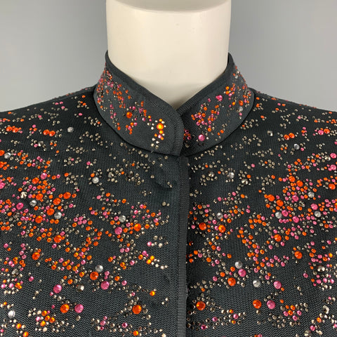 GIORGIO ARMANI Blazer de pedrería de viscosa naranja y pizarra talla 6