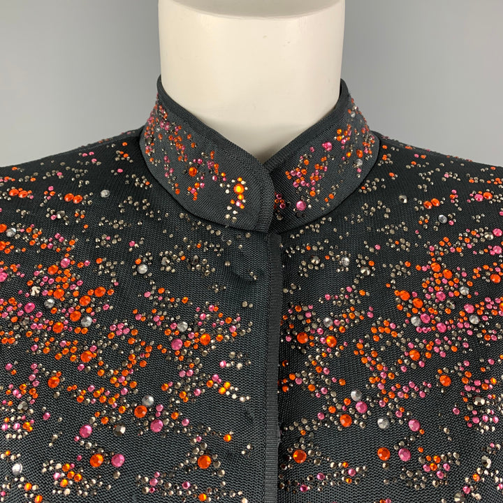 GIORGIO ARMANI Size 6 Slate & Orange Viscose Rhinestones  Blazer