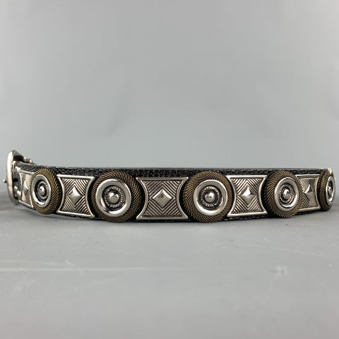 NANNI Size 36 Black & Silver Studded Leather Metal Belt