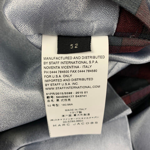 MARC JACOBS Size 42 Burgundy Grey Plaid Linen Notch Lapel Sport Coat
