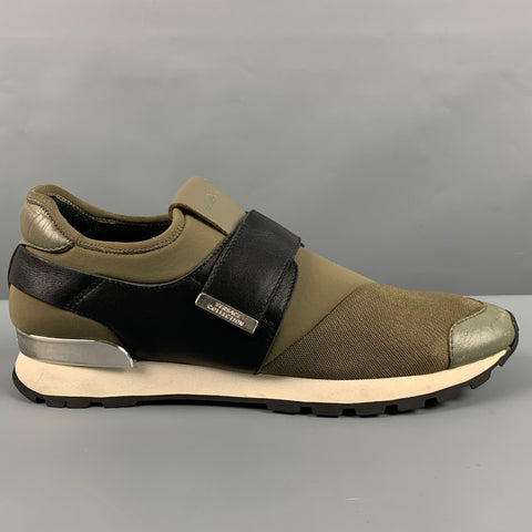 VERSACE COLLECTION Size 10 Green Black Color Block Neoprene Slip On Sneakers