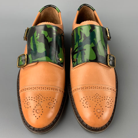 JIMMY CHOO Size 8 Tan Camouflage Leather Double Monk Strap Loafers