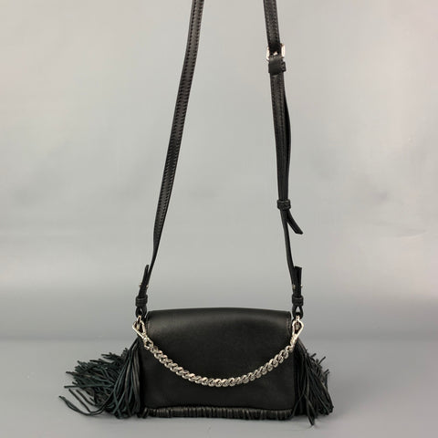 FENDI Black Fringe Leather Monster Mcro Baguette