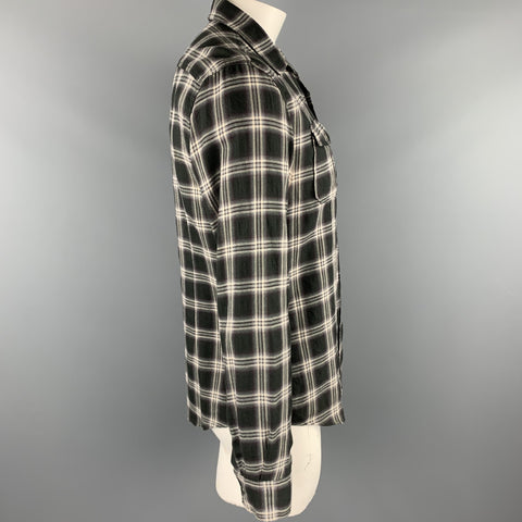 JOHN VARVATOS * U.S.A. Size M Gray & Black Plaid Cotton Long Sleeve Shirt