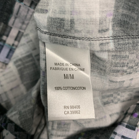 THEORY Size M Grey Multi Color Print Cotton Button Up Long Sleeve Shirt