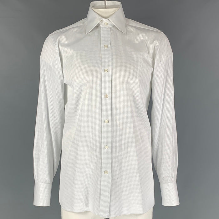 TOM FORD Size L White Window Pane Cotton Button Up Long Sleeve Shirt