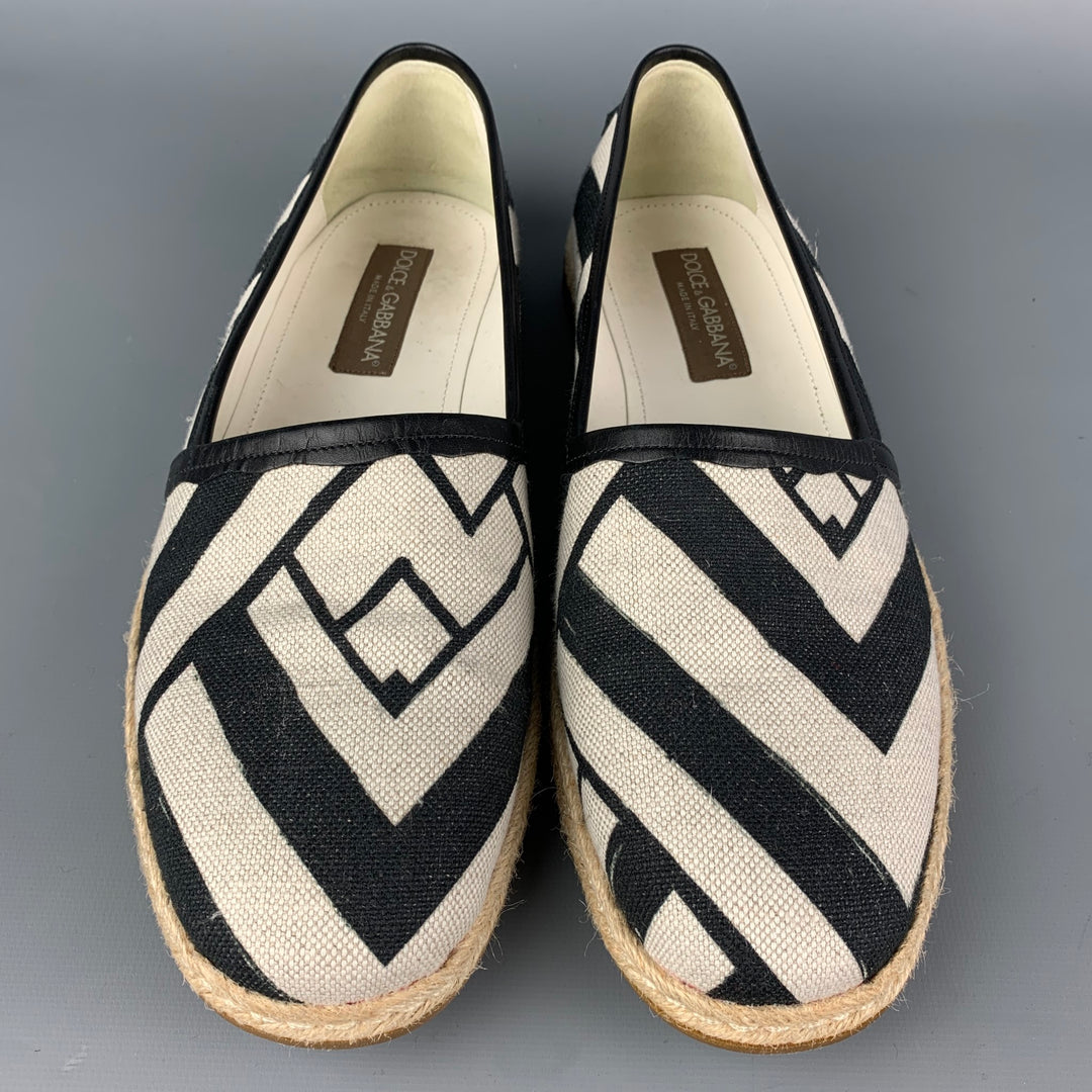 DOLCE & GABBANA Size 9 Off White & Black Stripe Canvas Espadrille Loafers