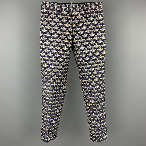 MR TURK Size 28 Navy & Silver Bee Print Polyester Blend Dress Pants