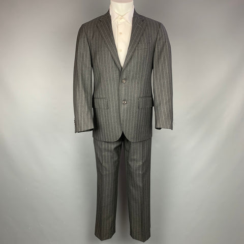 POLO by RALPH LAUREN Size 38 Charcoal & Grey Pinstripe Virgin Wool Notch Lapel Suit