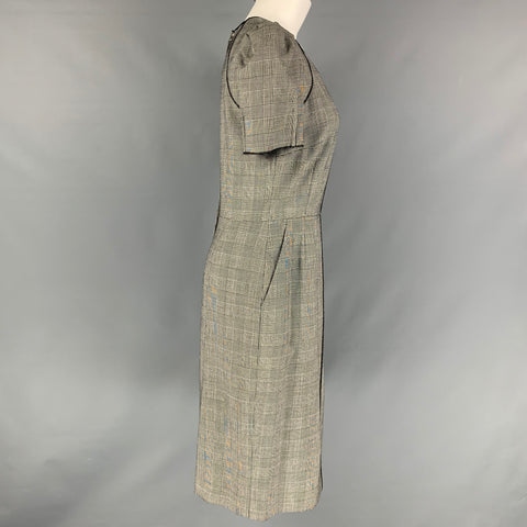 DOLCE & GABBANA Size 8 Black & White Wool &  Elastane Glen plaid Short Sleeve Dress