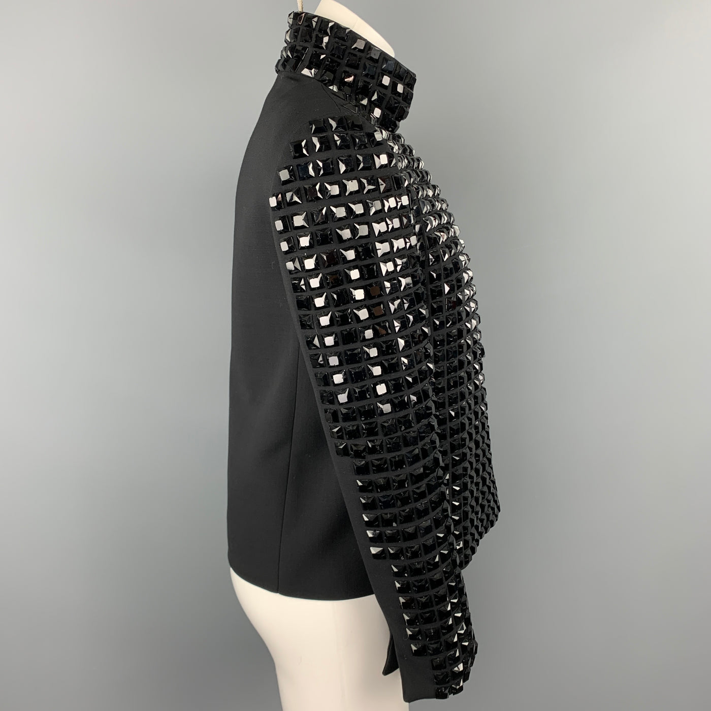 AKRIS Size 8 Black Studded Wool / Nylon Zip Up Jacket