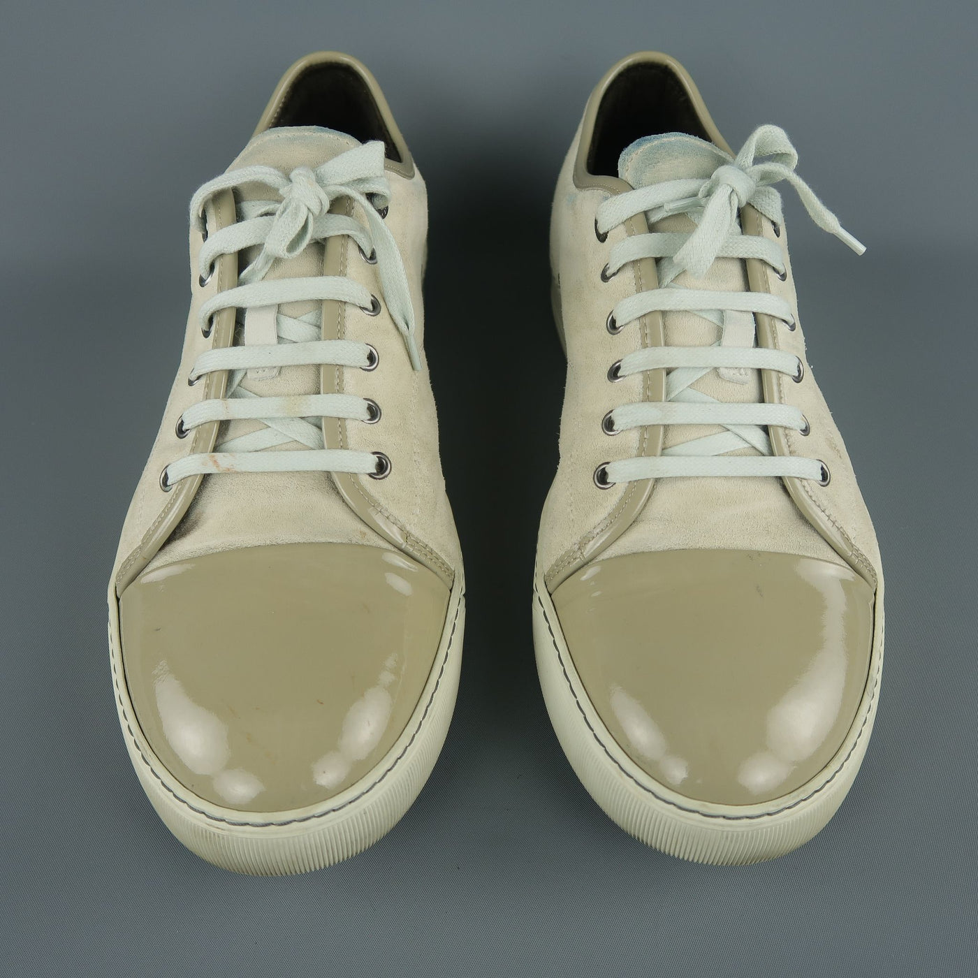 LANVIN Size 13 Ivory Solid Suede Lace Up Sneakers