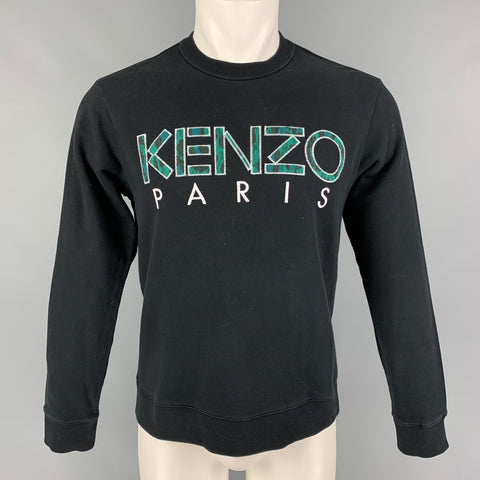 KENZO Size S Black Embroidery Cotton Crew-Neck Pullover