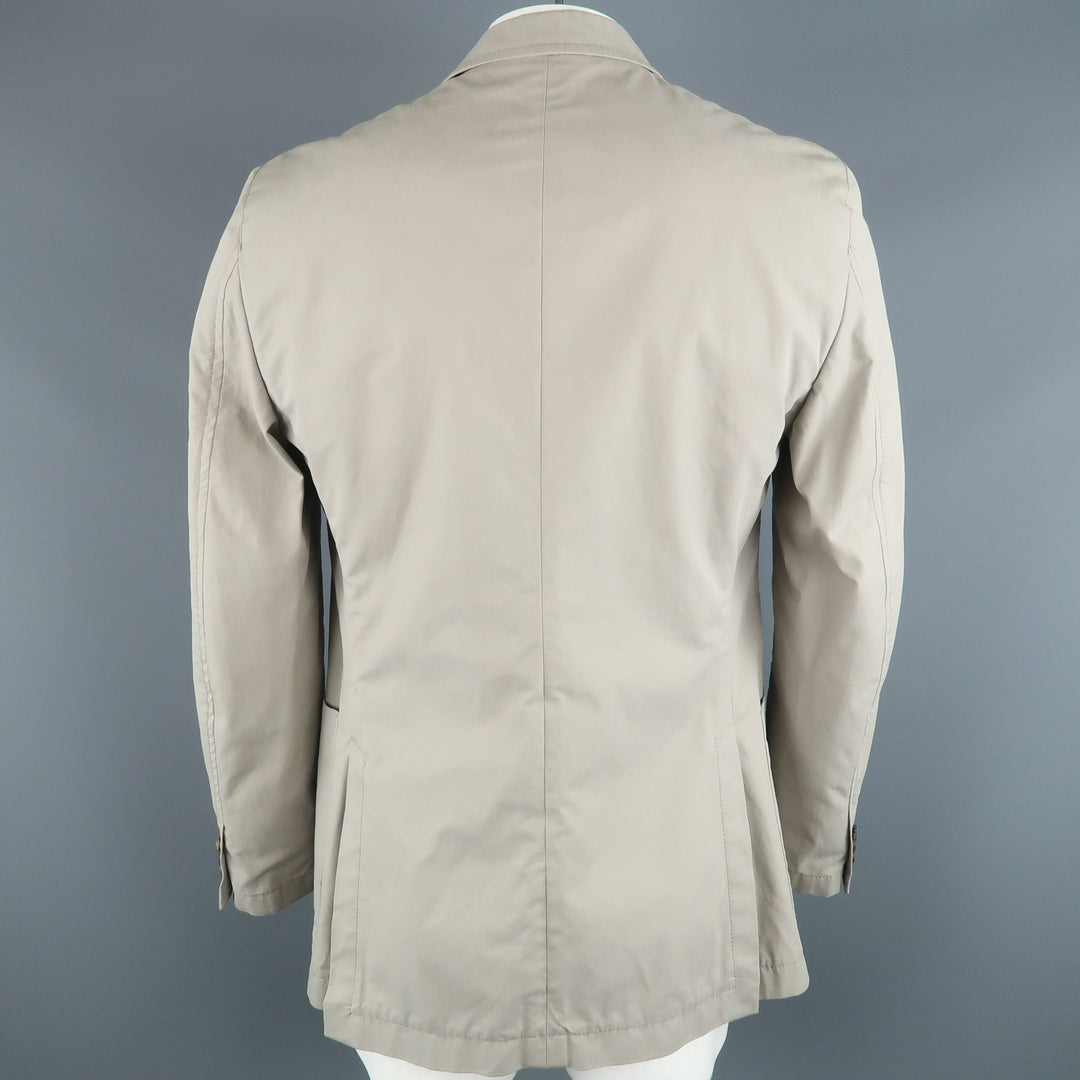 PRADA 44 Regular Light Grey Solid Cotton Notch Lapel  Sport Coat