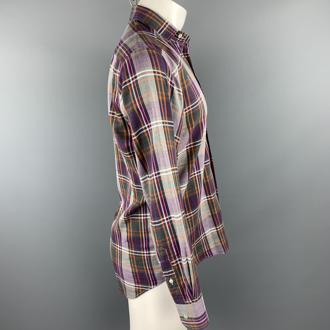 ETRO Size S Purple Plaid Cotton Button Up Long Sleeve Shirt