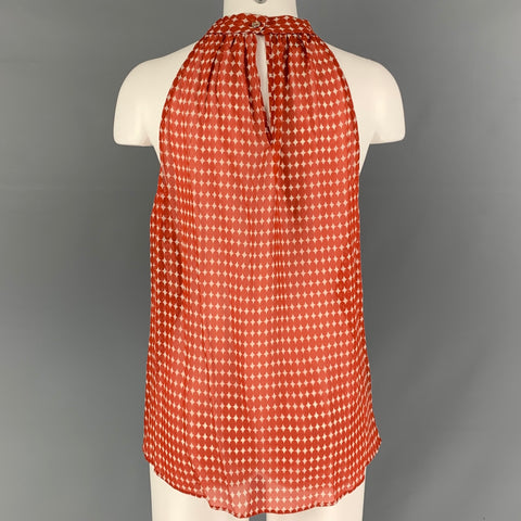 SALVATORE FERRAGAMO Size 8 Brick & White Silk Dots Sleeveless Blouse