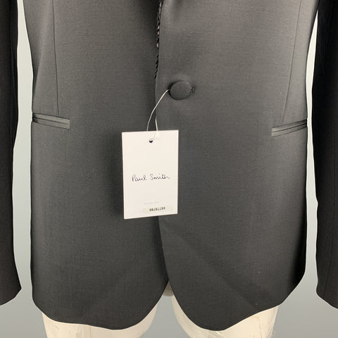 PAUL SMITH Size 44 Black Wool / Elastane Tuxedo Sequined Notch Lapel Sport Coat